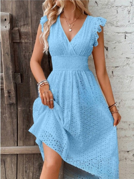 8 Colors Lace Flutter Sleeve Midi Dress