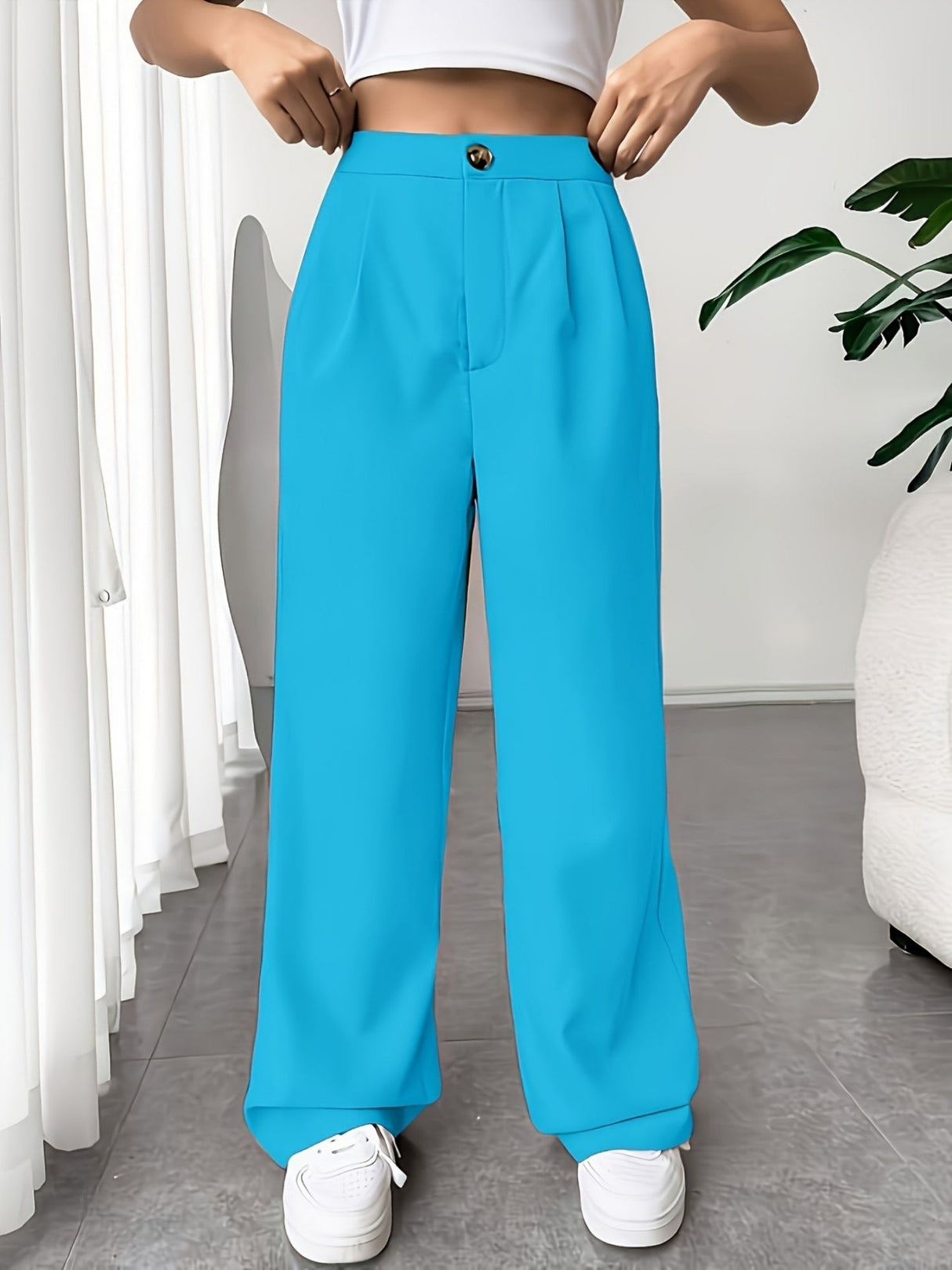 Pleated Suit Wide-leg Pants For Women High Waist Drape Loose Straight Floor-length Trousers