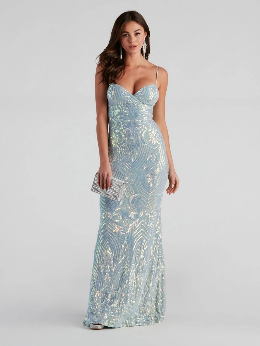 Liber Autumn women's sequins V-neck suspender long dress