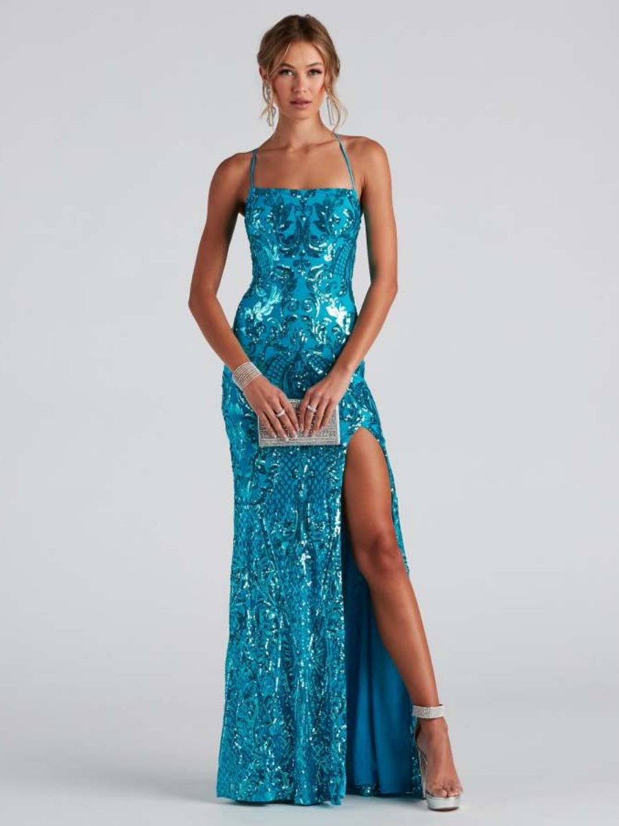 Sequins  High Side Split  Maxi Dresses