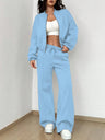 Sports And Leisure Solid Color Crew Neck Zipper 2-piece Sets