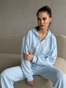 Liber Autumn women's clothing Drawstring Hooded Zippered solid color long-sleeved cardigan two-piece set
