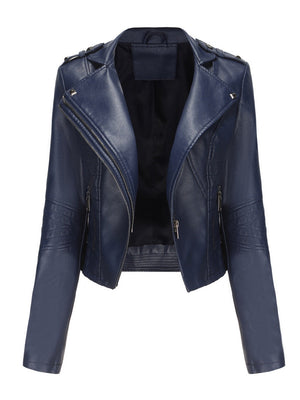 Studs Short Stand Collar Zipper Leather Jacket