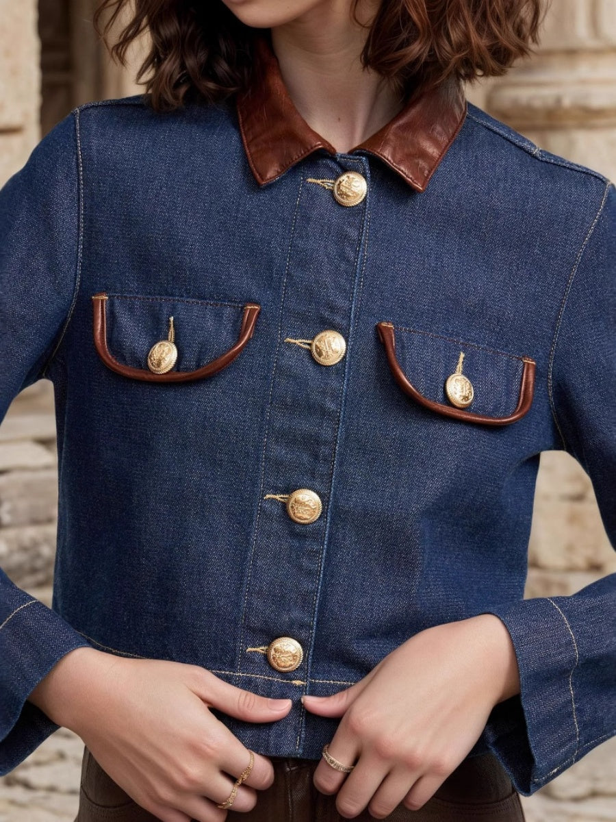 Liber Autumn women's denim button cropped jacket