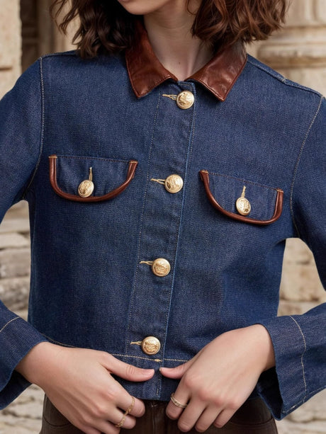 Liber Autumn women's denim button cropped jacket