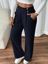 Casual High-waisted  Loose Straight leg Pocket Pants