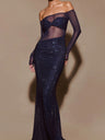 Liber Winter Women's Sequins Solid Color Long sleeve Maxi Dresses