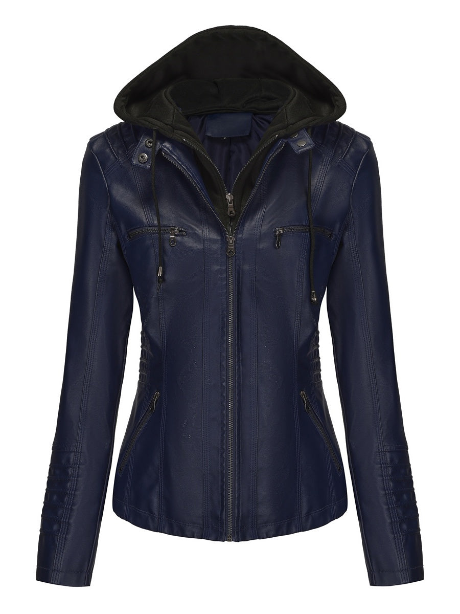Hooded Removable 2-piece Sets Leather Jacket