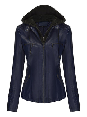 Hooded Removable 2-piece Sets Leather Jacket