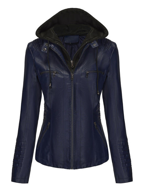 Hooded Removable 2-piece Sets Leather Jacket