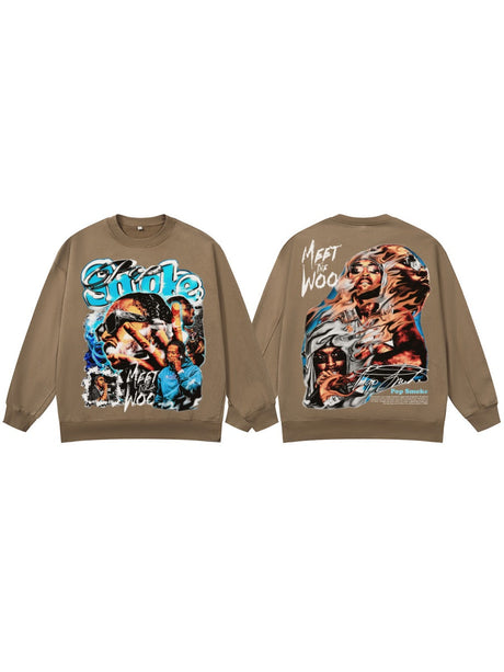 Retro Sports Printed Washing Old Crew Neck Sweatshirt