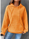 Waffle Crew Neck Long Sleeve Pocket Solid Color Hooded Sweatshirts&Hoodies