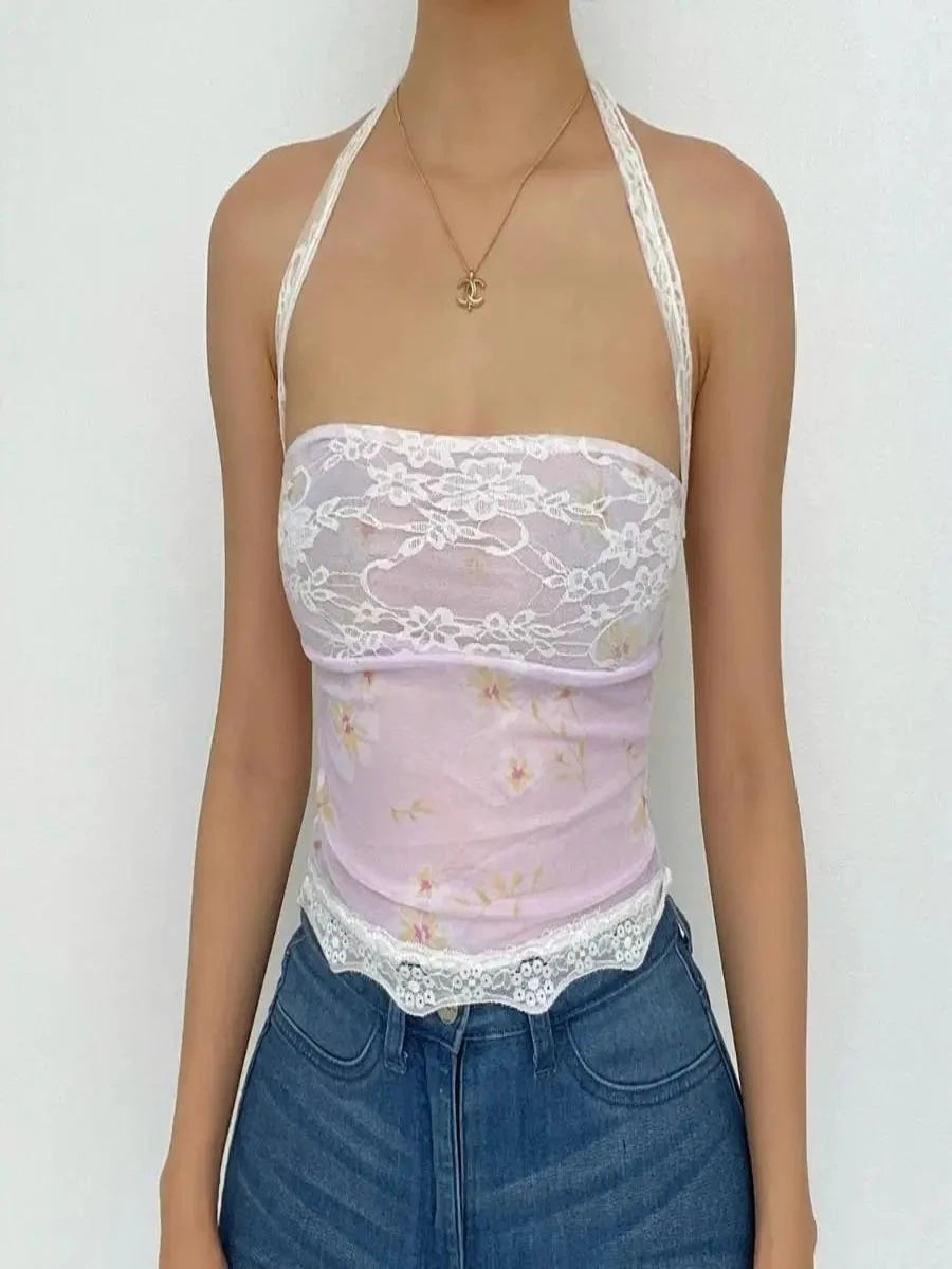 Liber Women's Summer Y2K Lace Tube Top