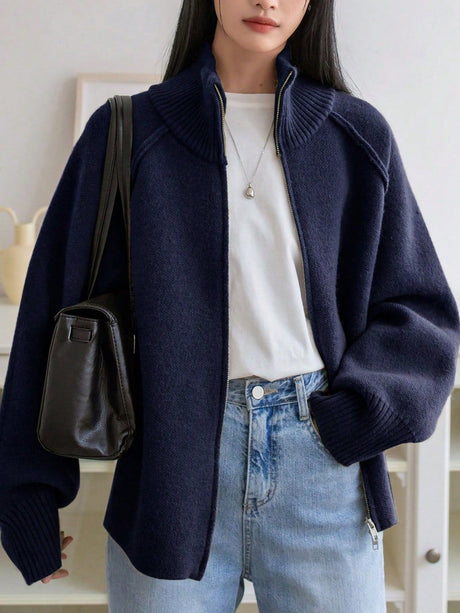 Liber Stand-up Collar Zipper Cardigans