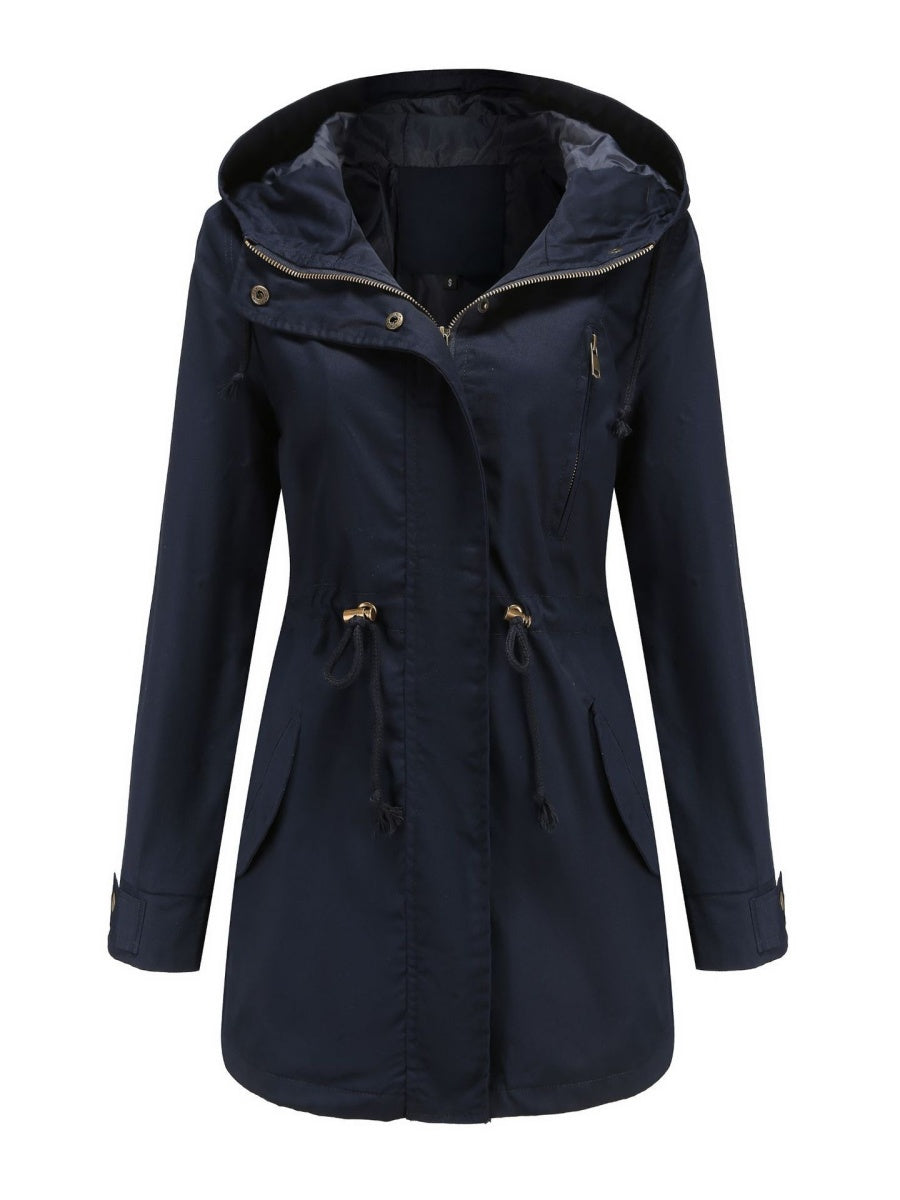 Cotton Loose Solid Color Pocket Hooded Jackets