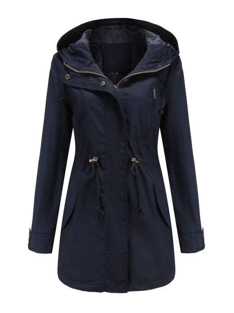Cotton Loose Solid Color Pocket Hooded Jackets