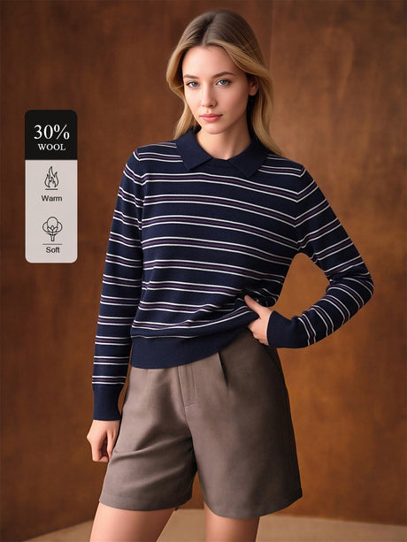 Striped Knit Sweater With Collar
