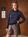 Wool-Blend Striped Cropped Polo Sweater
