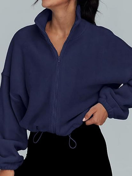 Liber Autumn Women's Zipper Solid Color Drawstring Jackets