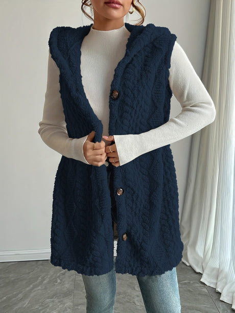 Solid Color Double-sided Plush Hooded Button Vests