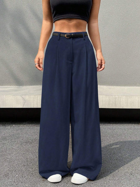 Pleated Drape Women's Suit Pants High Waist Wide Leg Versatile Casual Straight Floor-length Suit Pants