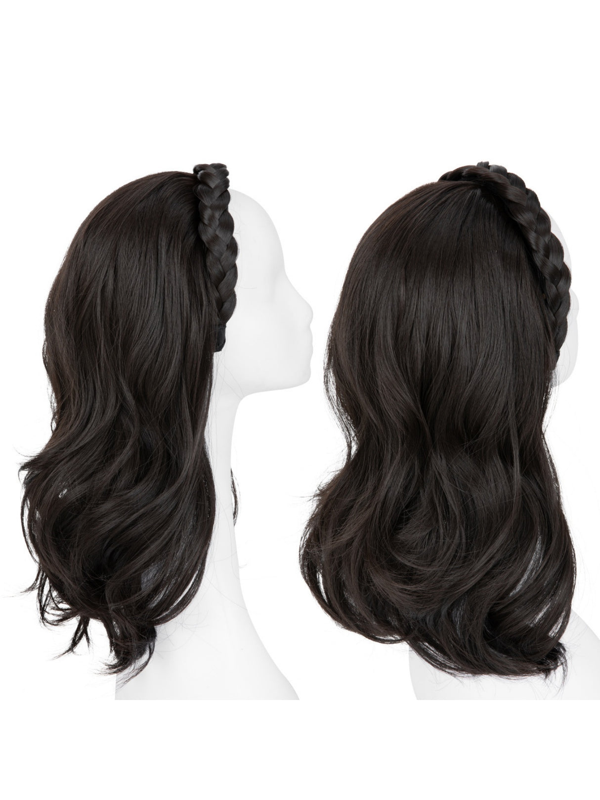Fishbone Braid Headband Integrated Hair Replacement Long Curly Half-head Wig