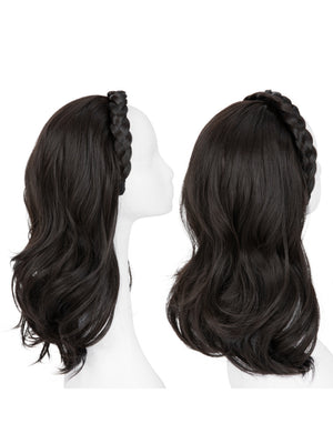 Fishbone Braid Headband Integrated Hair Replacement Long Curly Half-head Wig