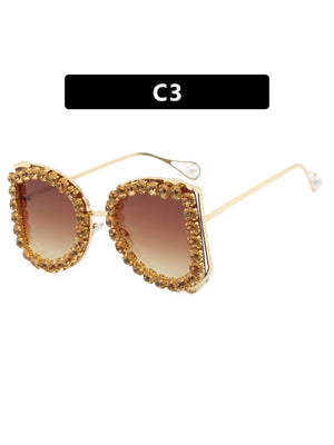 Rhinestone Full-rimmed Irregular Sunglasses