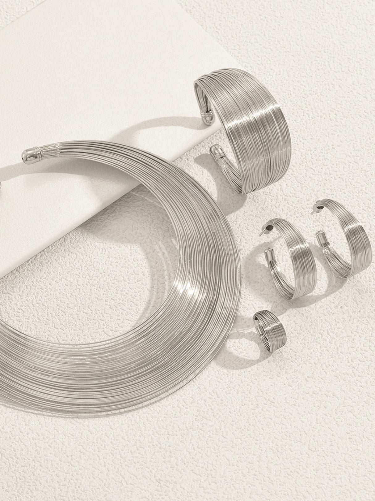 Multilayer Metal Geometric Lines Necklace And Earrings Bracelet Jewelry Sets