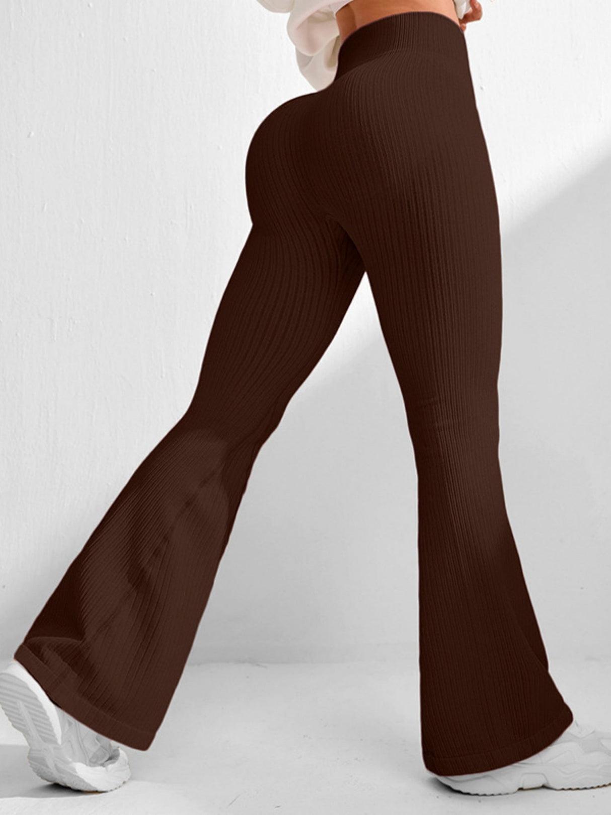 Paspelierte Schlaghose, hochgeschnittene Hüftlift-Fitness-Yogahose