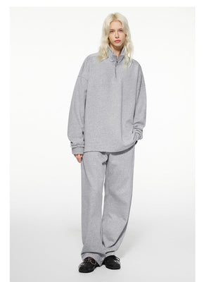Half Zipper Stand Collar Rough Edge Splicing Sweatshirts&Hoodies Straight-leg Trousers Set