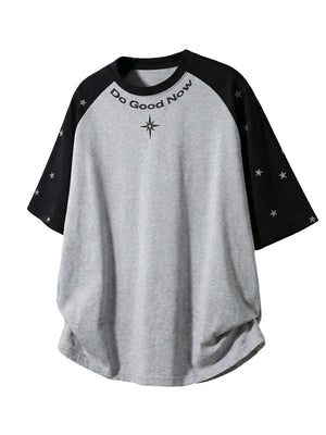 Color-blocked Star Letter Printed T-shirts