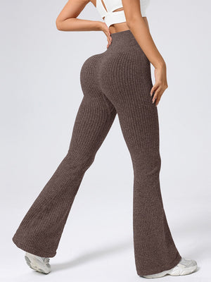 Paspelierte Schlaghose, hochgeschnittene Hüftlift-Fitness-Yogahose