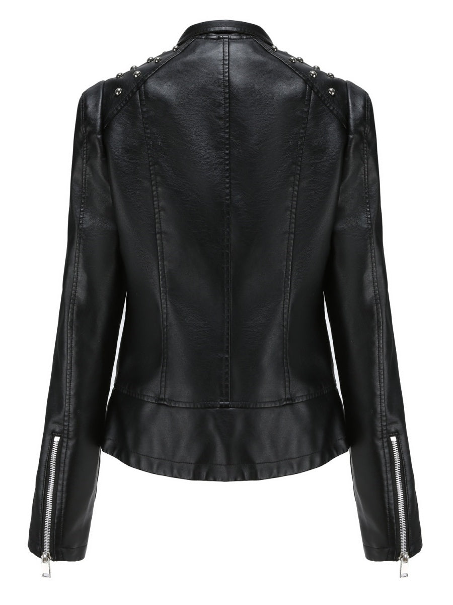 Cropped Zipper Pu Beading Jackets