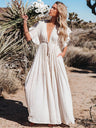 Bamboo-joint Fabric Button Waist Rope Long Cardigan Vacation Beach Jacket Sun Protection Long Skirt Bikini Cover-up