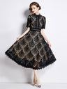 Crocheted Embroidered Lace Midi Dress