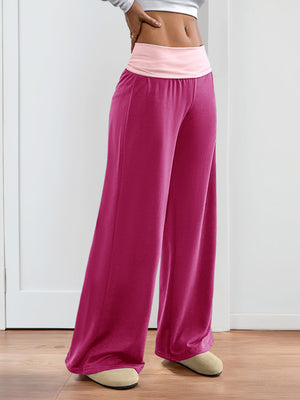 Color-blocked Casual Flared Trousers