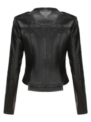 Studs Short Stand Collar Zipper Leather Jacket