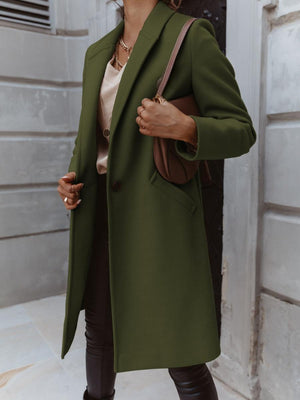 Solid Color Lapel Mid-length Button Wool Coat