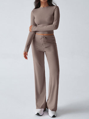 Casual Sporty Slim-fit Long-sleeved Top And Drawstring Trousers Two-piece Set