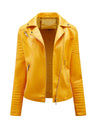 Three-dimensional Decoration Lapel Diagonal Zipper Short Leather Jacket
