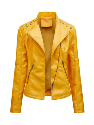 Short Slim Fit Thin Three-dimensional Decoration Leather Jacket