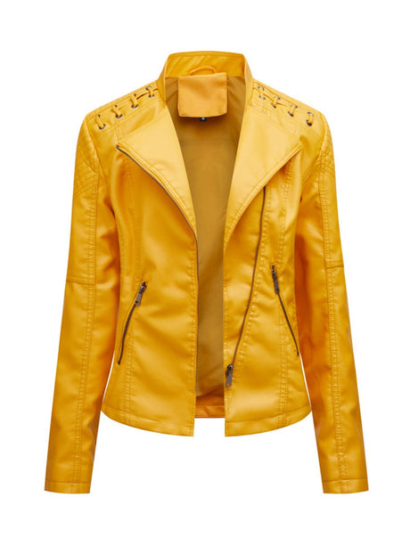 Short Slim Fit Thin Three-dimensional Decoration Leather Jacket