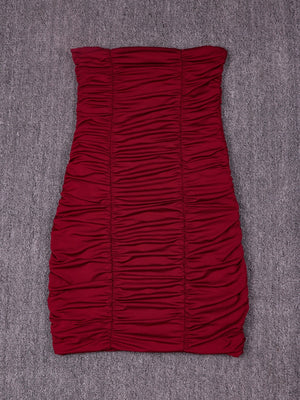 Strapless Nightclub Pleated Bodycon Mini Dress