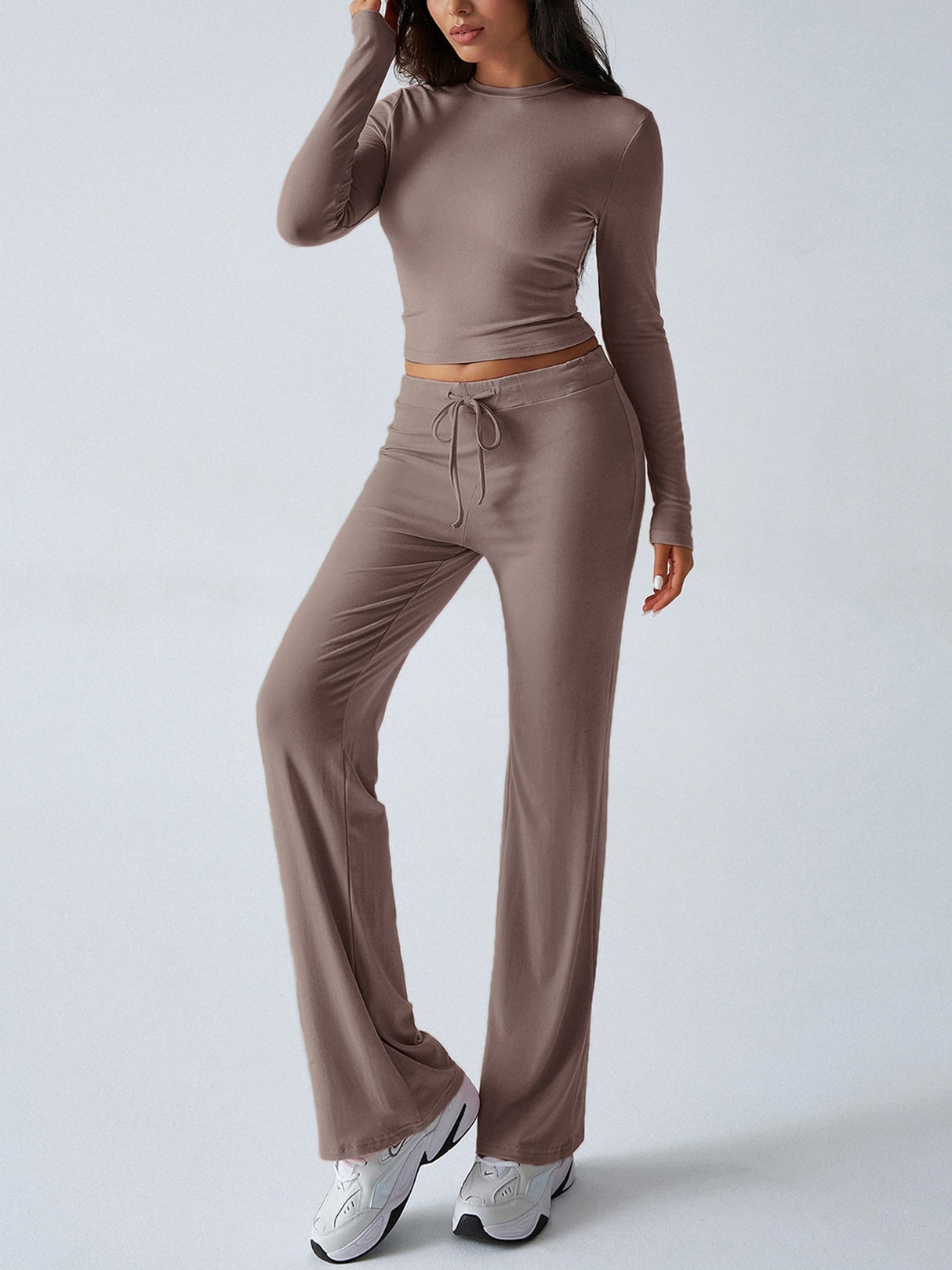 Casual Sporty Slim-fit Long-sleeved Top And Drawstring Trousers Two-piece Set