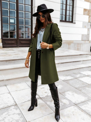 Solid Color Lapel Mid-length Button Wool Coat