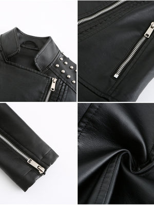 Cropped Zipper Pu Beading Jackets
