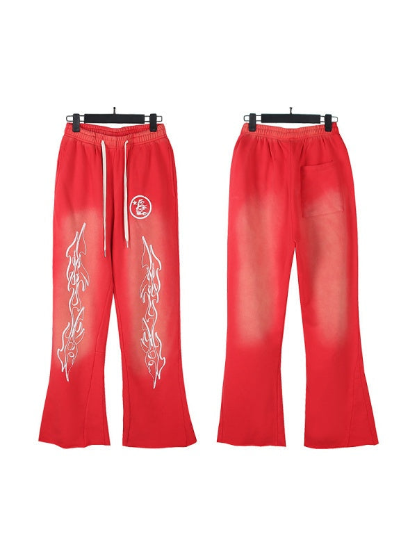 Washing Water Old Printed Hooded Sweatshirt Trousers Set