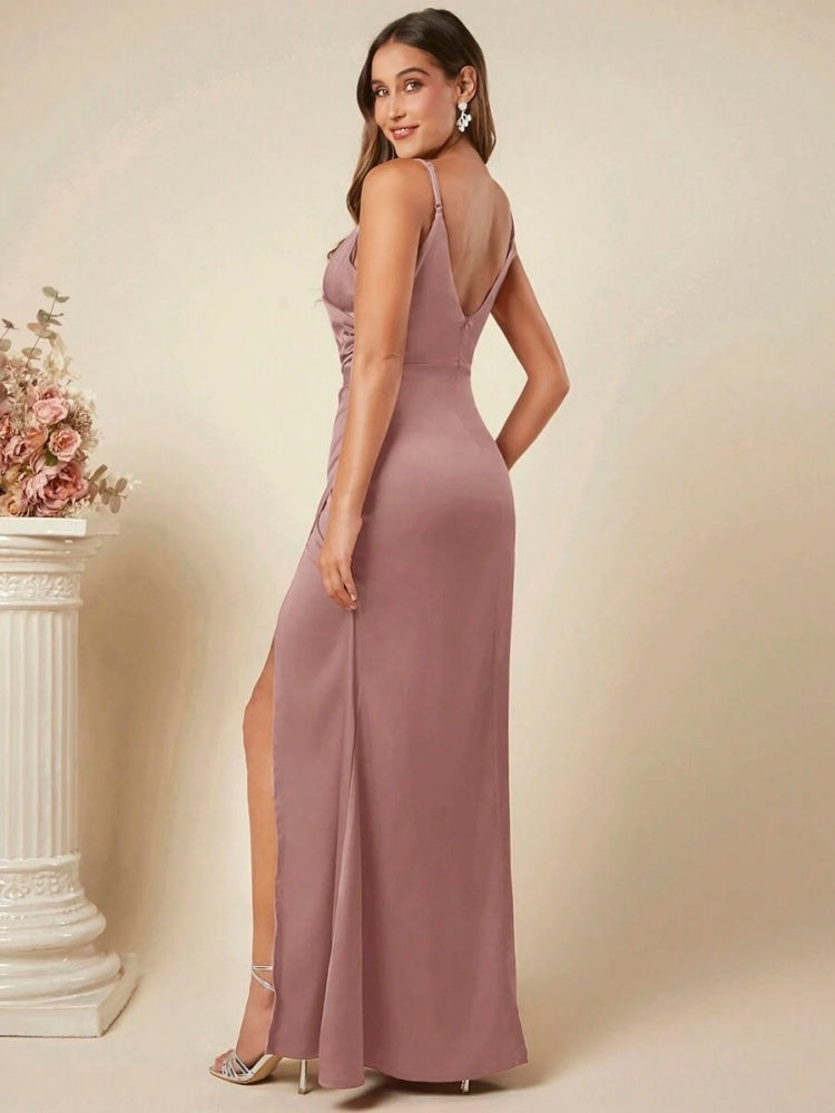 Satin Suspenders Pleated Maxi Dresses