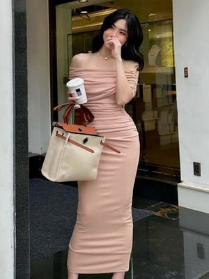 Liber Spring Women's Pleated Solid Color Maxi Dresses